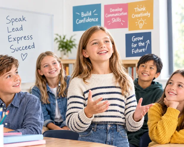 A child presenting with confidence